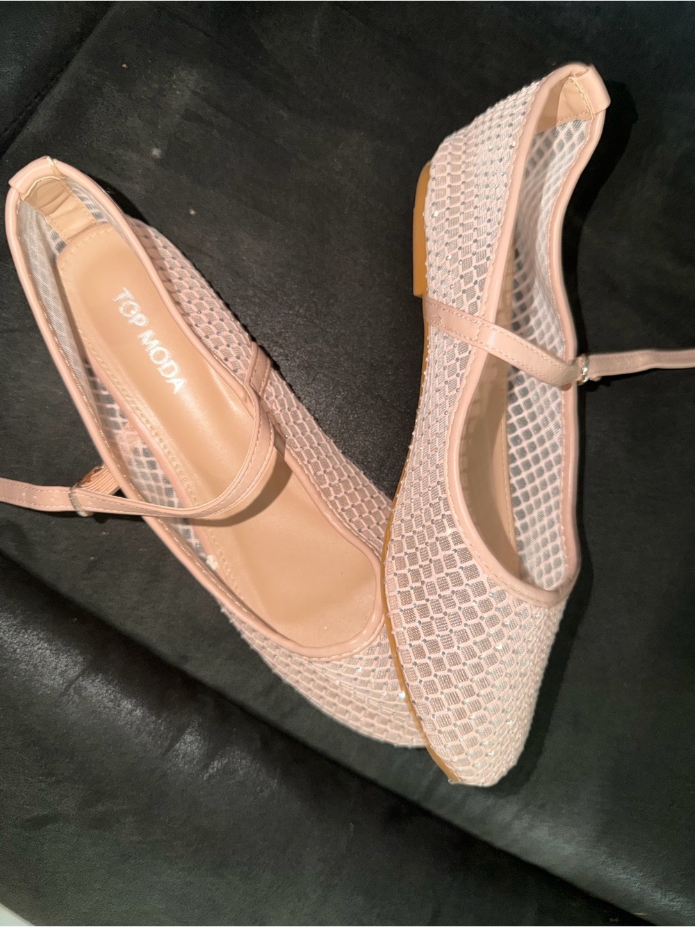 TOP Moda Pale Pink Mesh Mary Jane Flats
